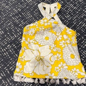 Trina Turk Womens Tassel-Trim Crop Top Blouse, Yellow